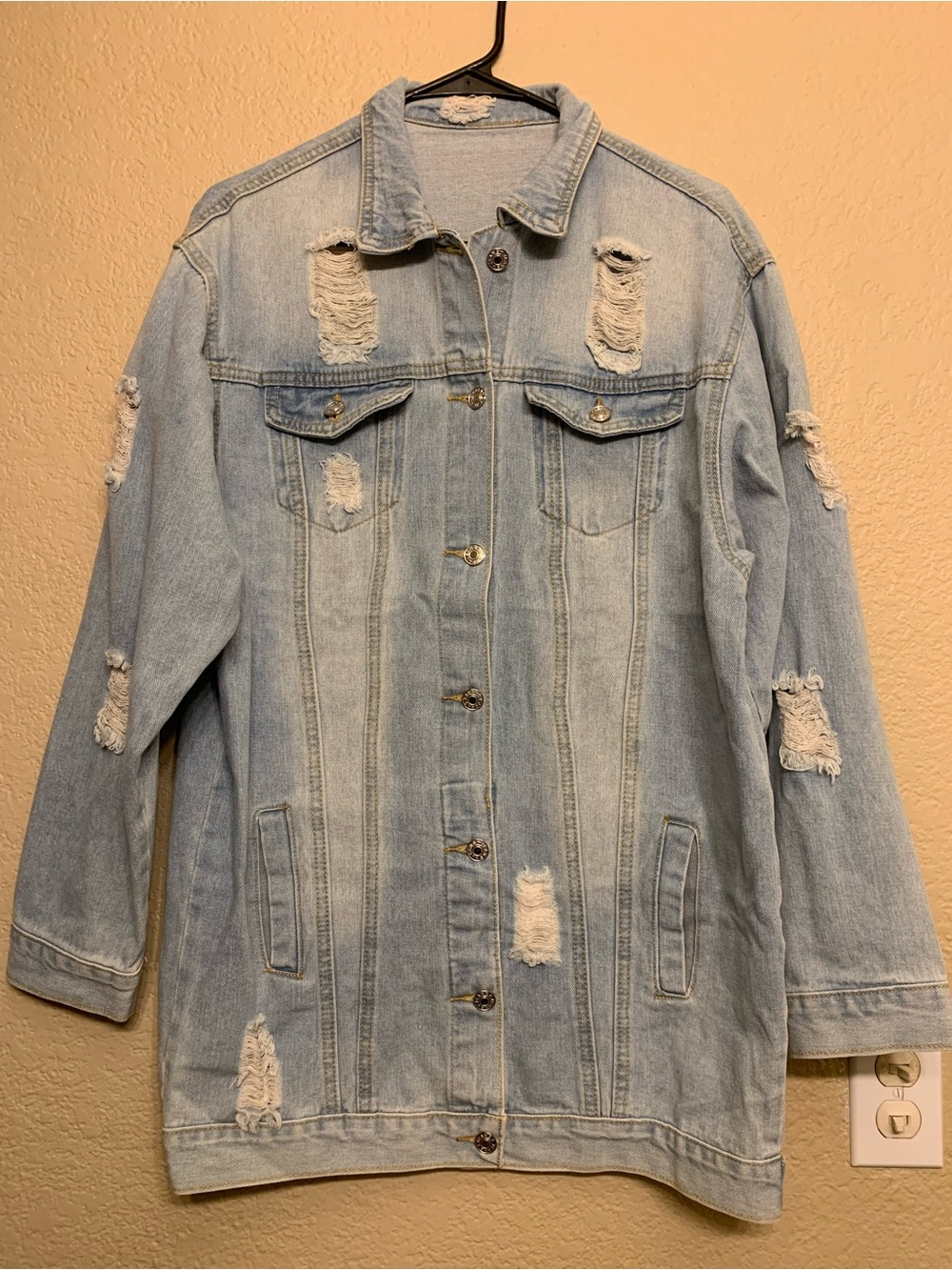 SHEIN Light Wash Distressed Denim Jacket